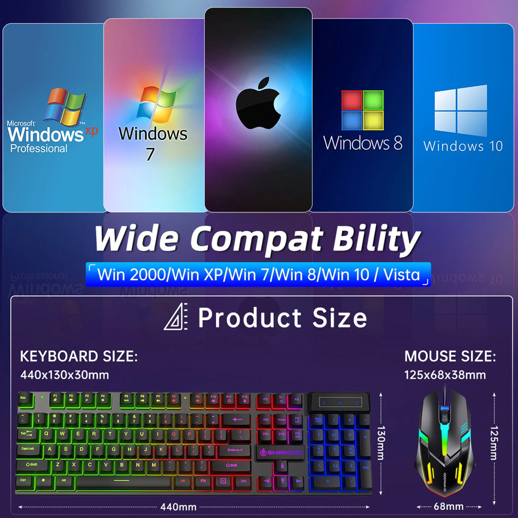 RGB LED Backlit Wired Gaming Keyboard and Mouse Combo with 26 Anti-Ghosting Keys for PC and Laptop Use, Black
