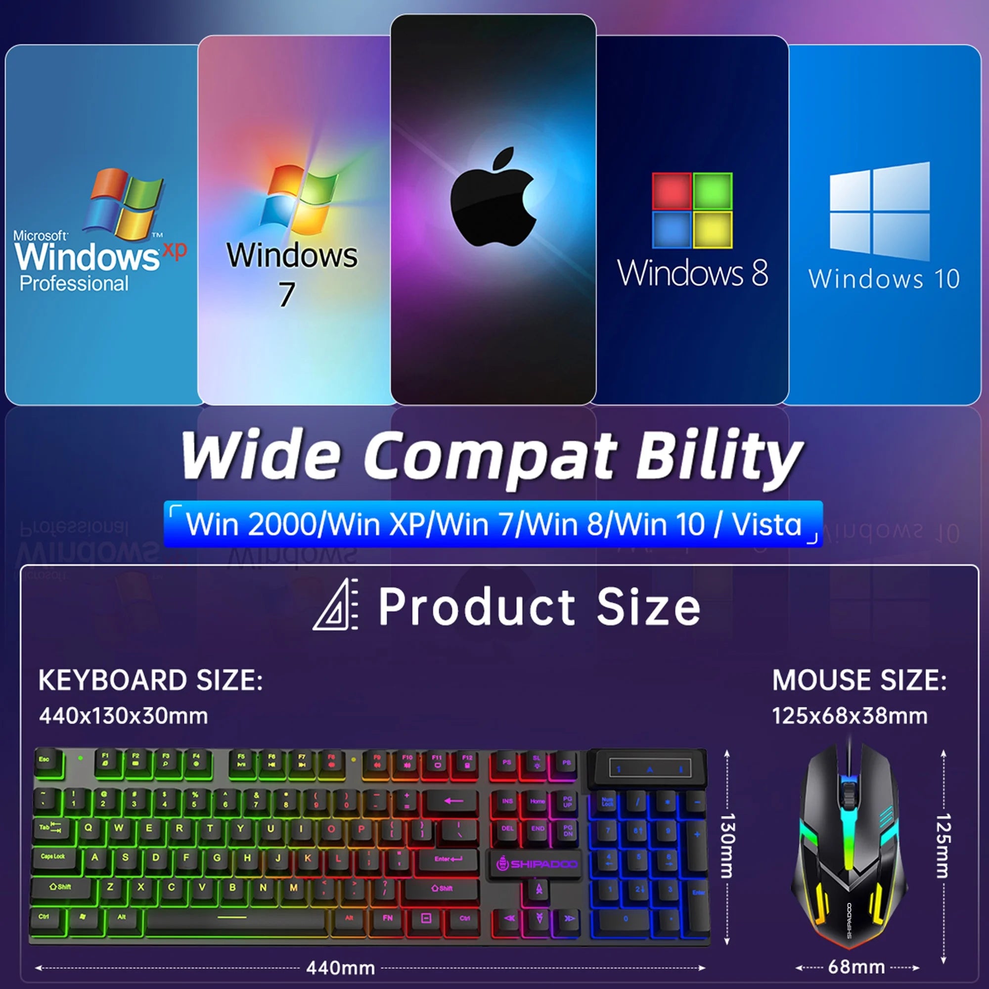 RGB LED Backlit Wired Gaming Keyboard and Mouse Combo with 26 Anti-Ghosting Keys for PC and Laptop Use, Black