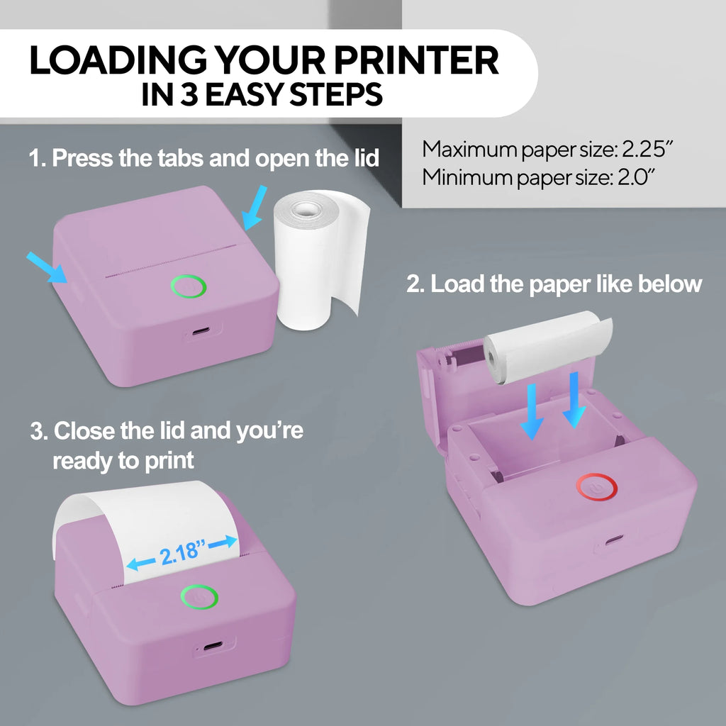 CTP500 Wireless Mini Portable Inkless Thermal Printer and Label Maker with Paper for Android and iOS (Purple)
