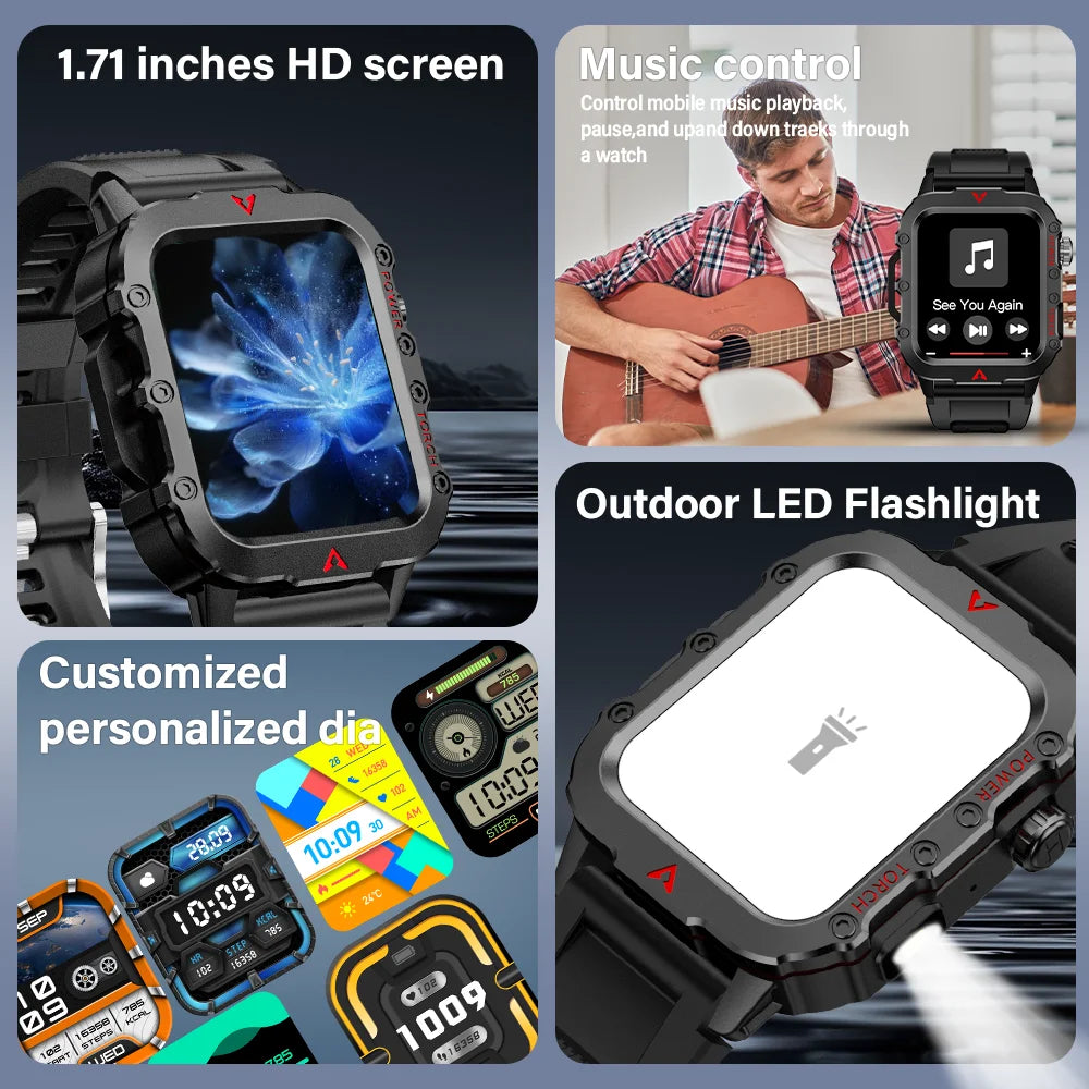 Discover the New Men's Smart Watch: Your Ultimate Outdoor Sports Companion with Health Monitoring and LED Flashlight