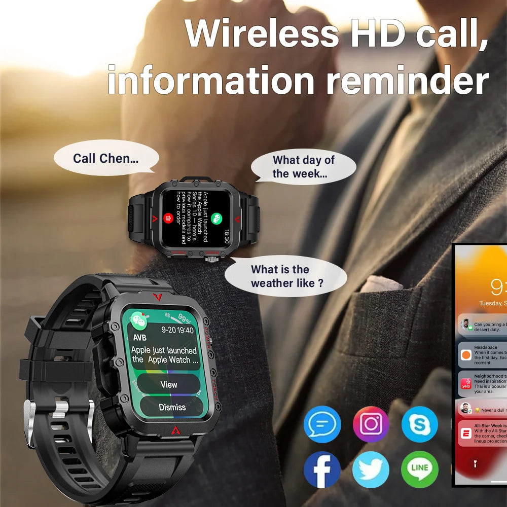 Discover the New Men's Smart Watch: Your Ultimate Outdoor Sports Companion with Health Monitoring and LED Flashlight