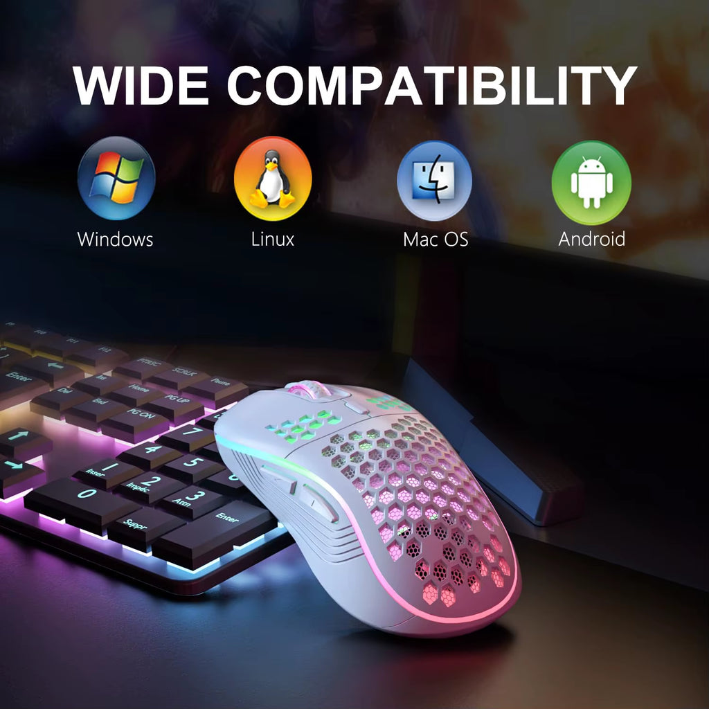 Experience Ultimate Gaming Precision with the Ergonomic 2.4G Wireless RGB Backlit Mouse - Rechargeable, 6-Button, and 3-Speed DPI!
