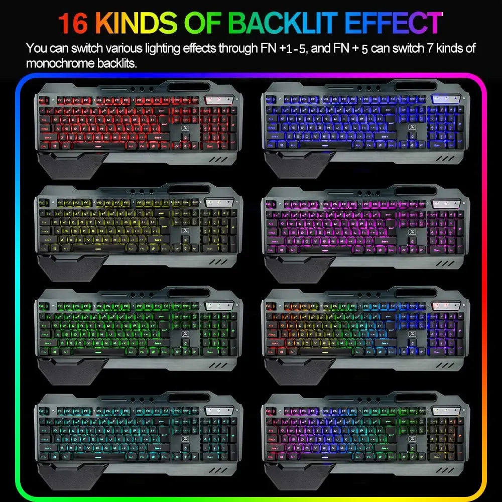Wireless Gaming Keyboard and Mouse Set with RGB Backlighting, Rechargeable Mouse, Removable Hand Rest, Full-Size Design