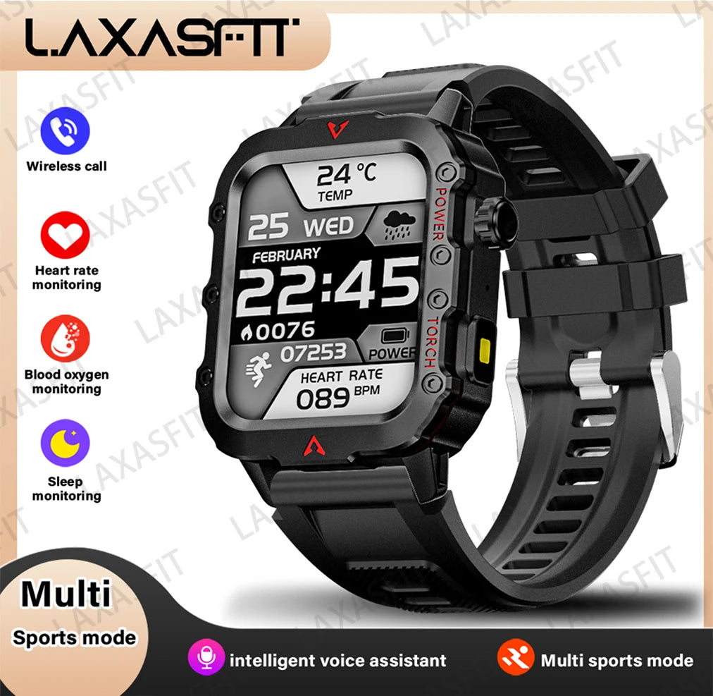 Discover the New Men's Smart Watch: Your Ultimate Outdoor Sports Companion with Health Monitoring and LED Flashlight