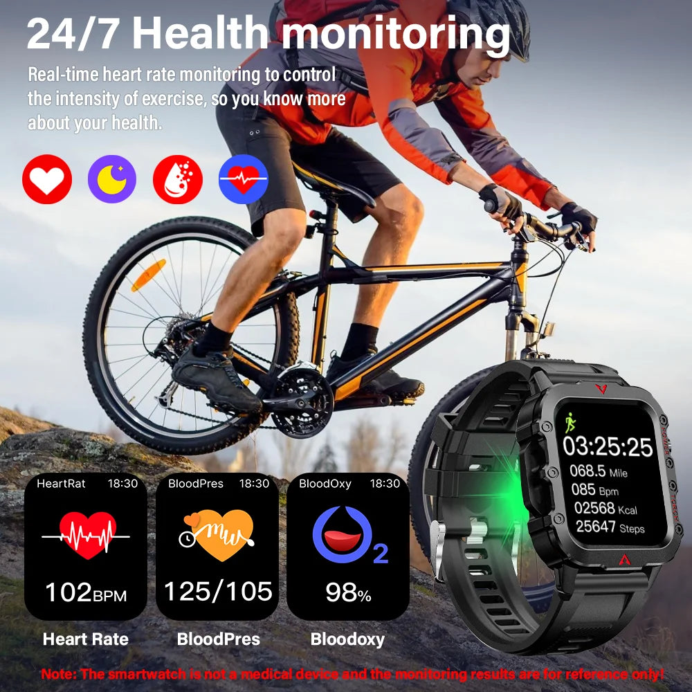 Discover the New Men's Smart Watch: Your Ultimate Outdoor Sports Companion with Health Monitoring and LED Flashlight