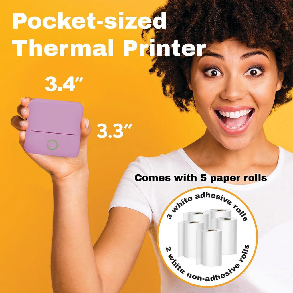 CTP500 Wireless Mini Portable Inkless Thermal Printer and Label Maker with Paper for Android and iOS (Purple)