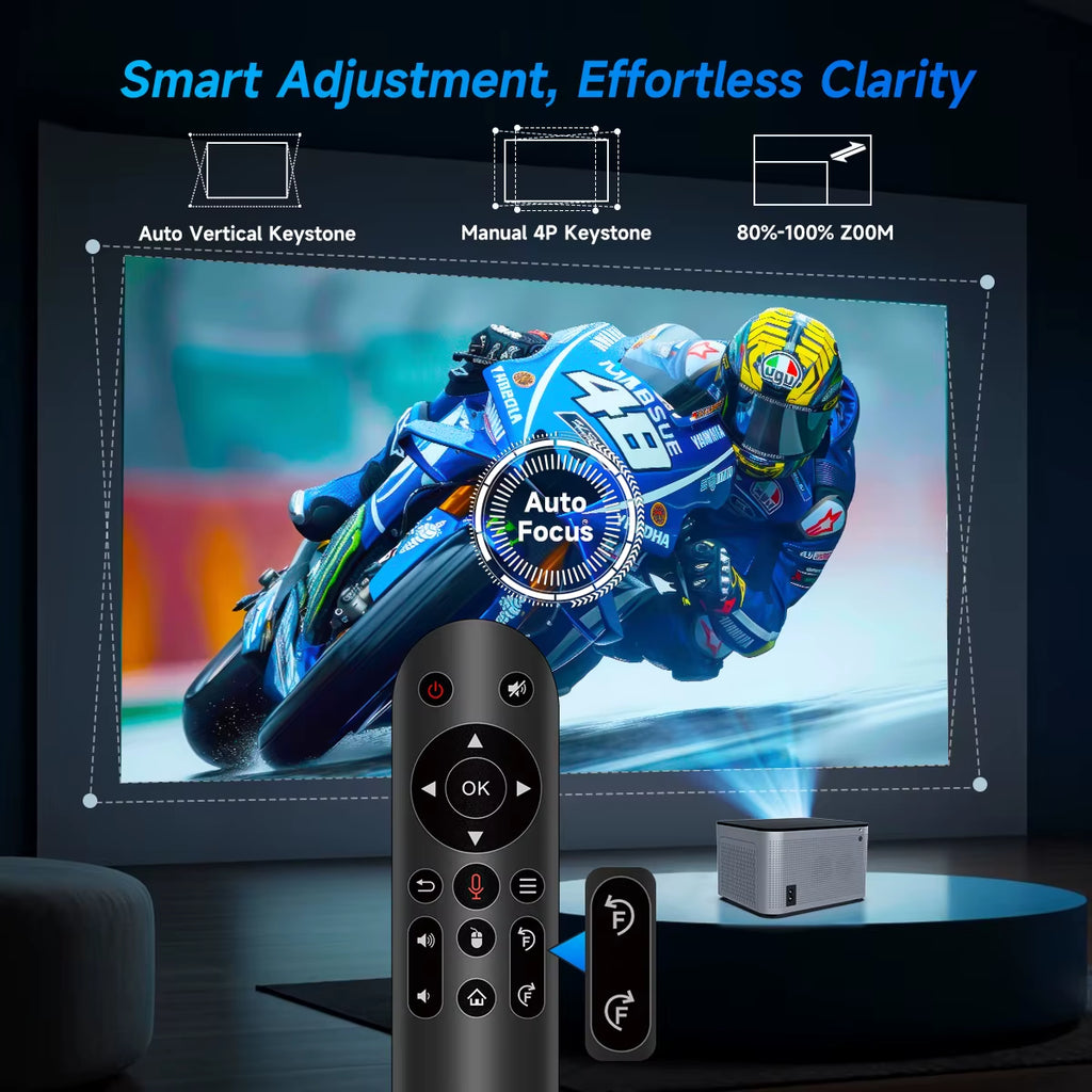 4K Smart Projector with Android 11, 580 ANSI Lumens, 1920x1080P Full HD, WiFi 6, Bluetooth 5.0, Allwinner H713, and Voice Control for Home Theater