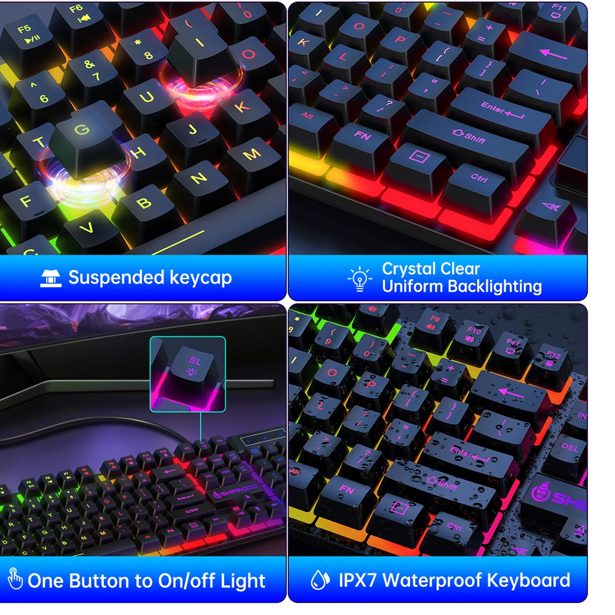 RGB LED Backlit Wired Gaming Keyboard and Mouse Combo with 26 Anti-Ghosting Keys for PC and Laptop Use, Black