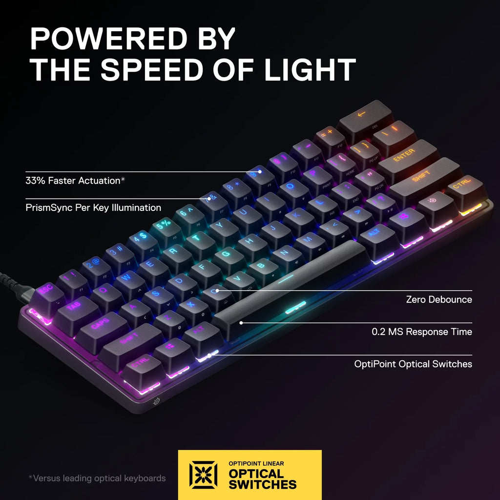 Apex 9 Mini 60% Wired Gaming Keyboard with Optipoint Adjustable Actuation Switch and RGB Lighting - Black