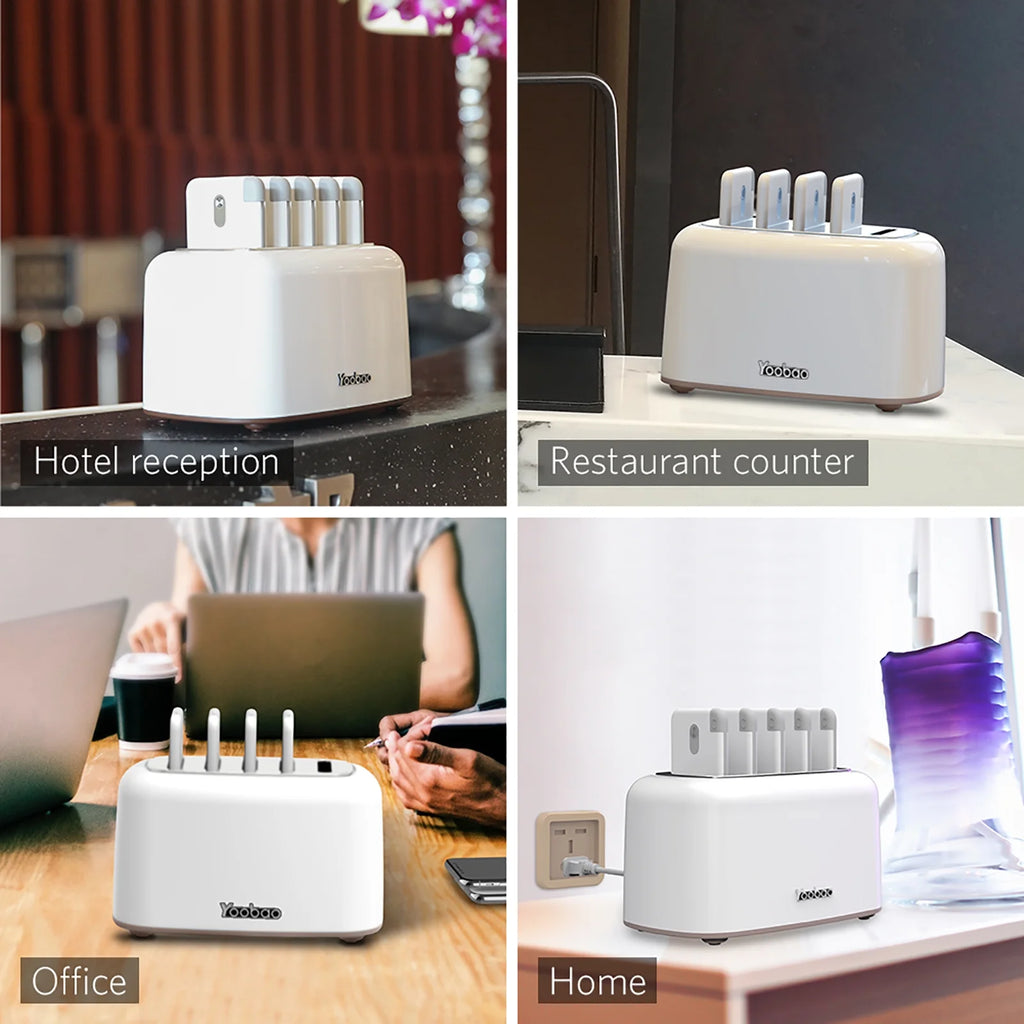 Wireless Charging Station and Power Bank Set, 10000mAh Portable Charger with Built-in Cables for iPhone, Samsung, and Android - Ideal for Home, Office, and Hospitality (White)
