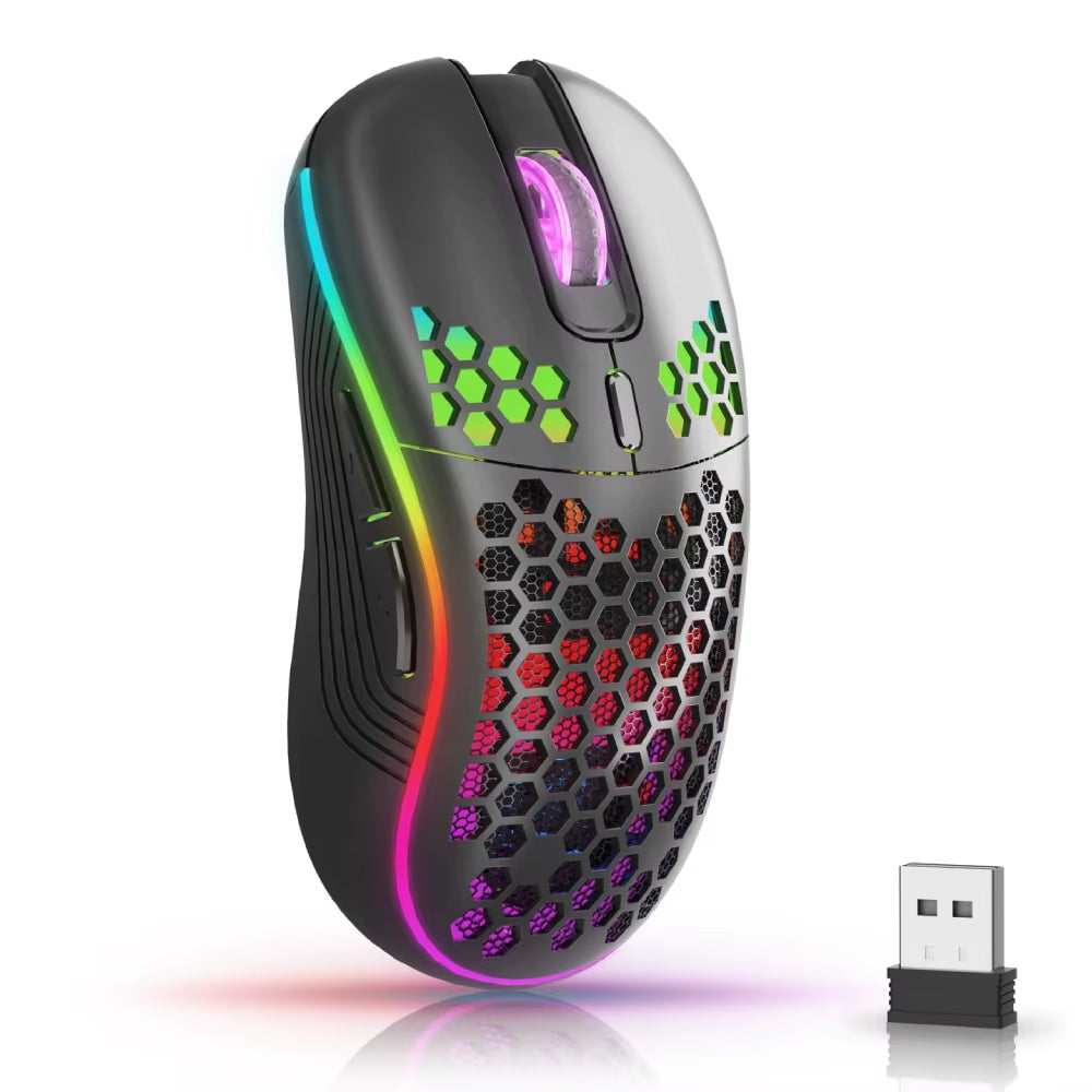 Experience Ultimate Gaming Precision with the Ergonomic 2.4G Wireless RGB Backlit Mouse - Rechargeable, 6-Button, and 3-Speed DPI!