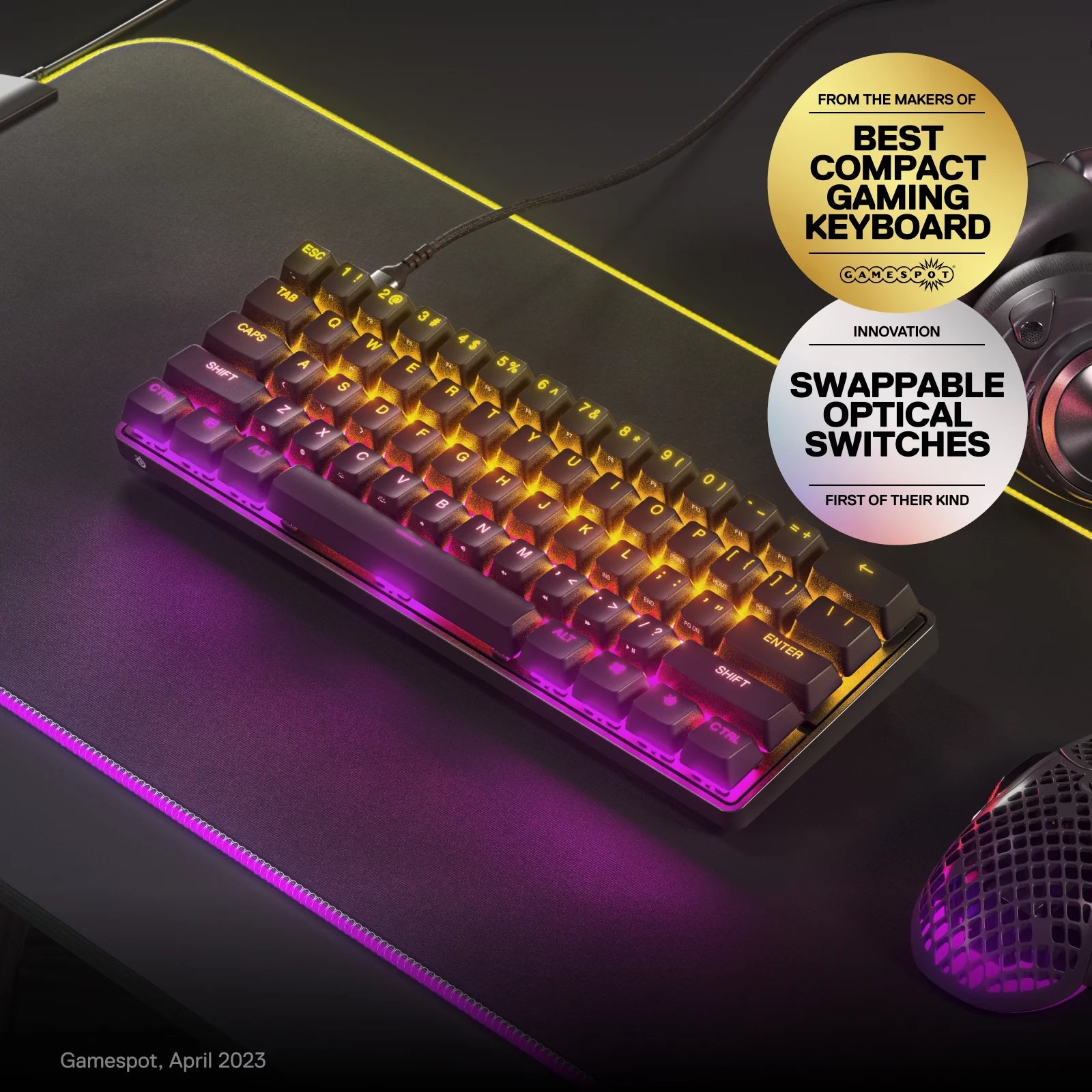 Apex 9 Mini 60% Wired Gaming Keyboard with Optipoint Adjustable Actuation Switch and RGB Lighting - Black