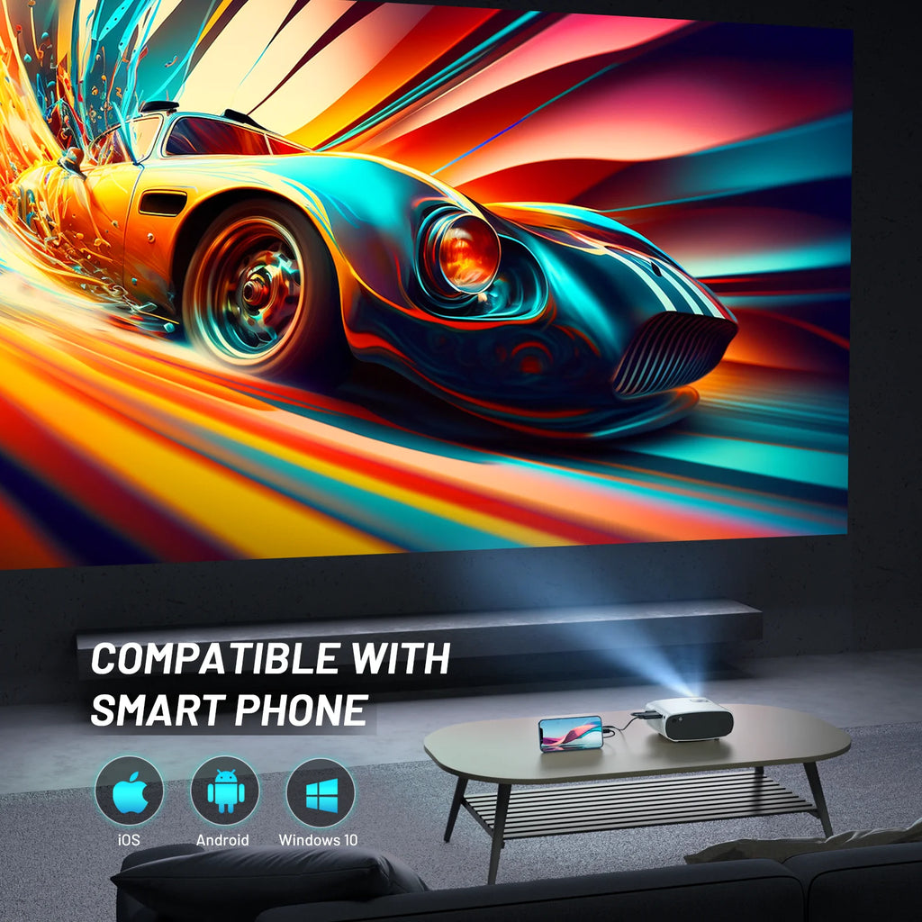 Portable 1080P Mini Projector for Movies, Compatible with Android and iOS, White
