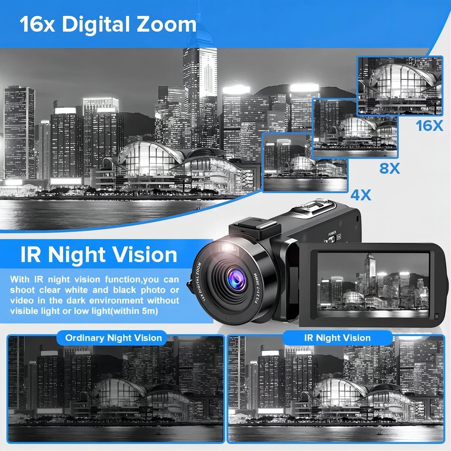 4K Digital Video Camera Camcorder for YouTube Vlogging with 48MP and 16X Digital Zoom