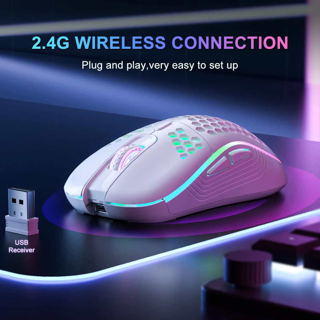 Experience Ultimate Gaming Precision with the Ergonomic 2.4G Wireless RGB Backlit Mouse - Rechargeable, 6-Button, and 3-Speed DPI!