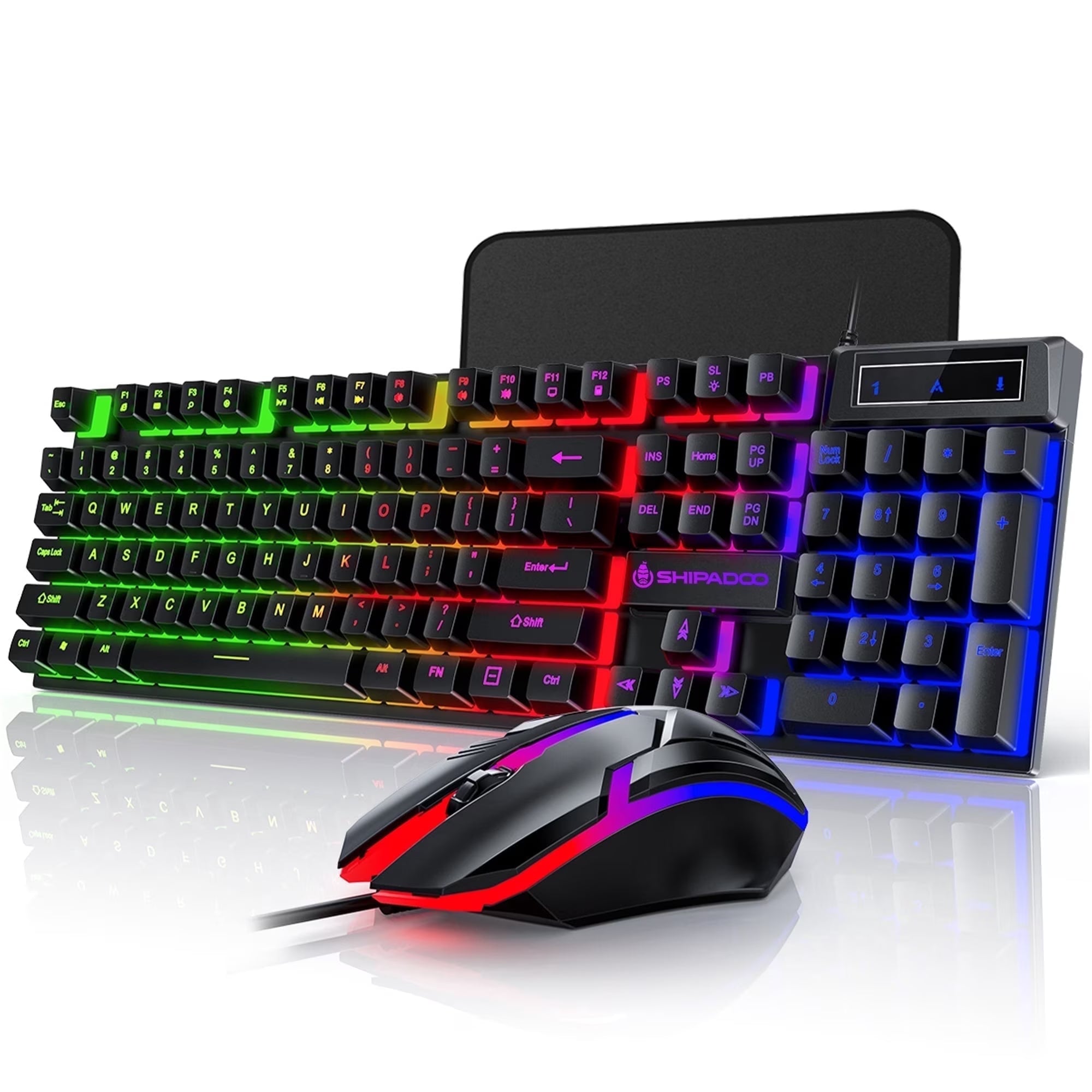 RGB LED Backlit Wired Gaming Keyboard and Mouse Combo with 26 Anti-Ghosting Keys for PC and Laptop Use, Black