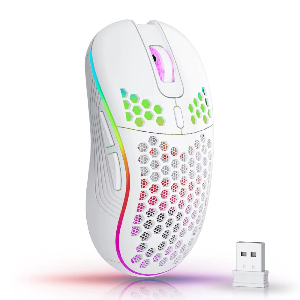 Experience Ultimate Gaming Precision with the Ergonomic 2.4G Wireless RGB Backlit Mouse - Rechargeable, 6-Button, and 3-Speed DPI!