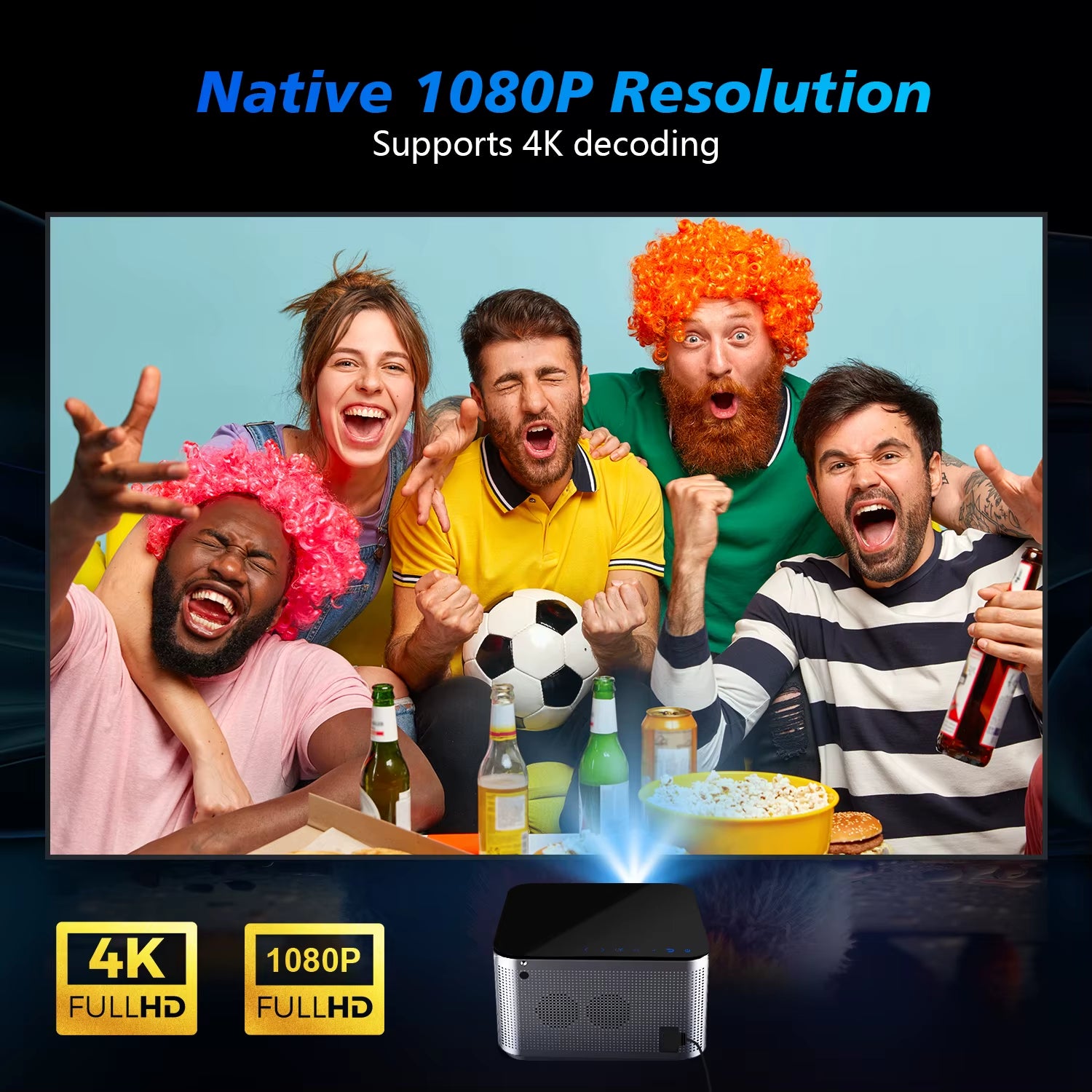 4K Smart Projector with Android 11, 580 ANSI Lumens, 1920x1080P Full HD, WiFi 6, Bluetooth 5.0, Allwinner H713, and Voice Control for Home Theater