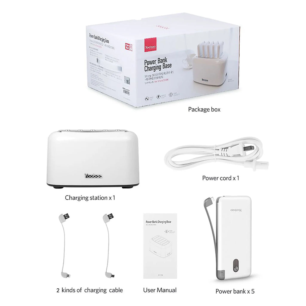 Wireless Charging Station and Power Bank Set, 10000mAh Portable Charger with Built-in Cables for iPhone, Samsung, and Android - Ideal for Home, Office, and Hospitality (White)