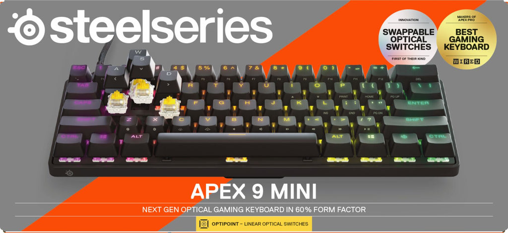 Apex 9 Mini 60% Wired Gaming Keyboard with Optipoint Adjustable Actuation Switch and RGB Lighting - Black