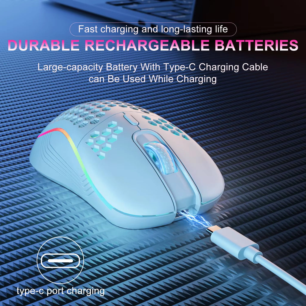 Experience Ultimate Gaming Precision with the Ergonomic 2.4G Wireless RGB Backlit Mouse - Rechargeable, 6-Button, and 3-Speed DPI!