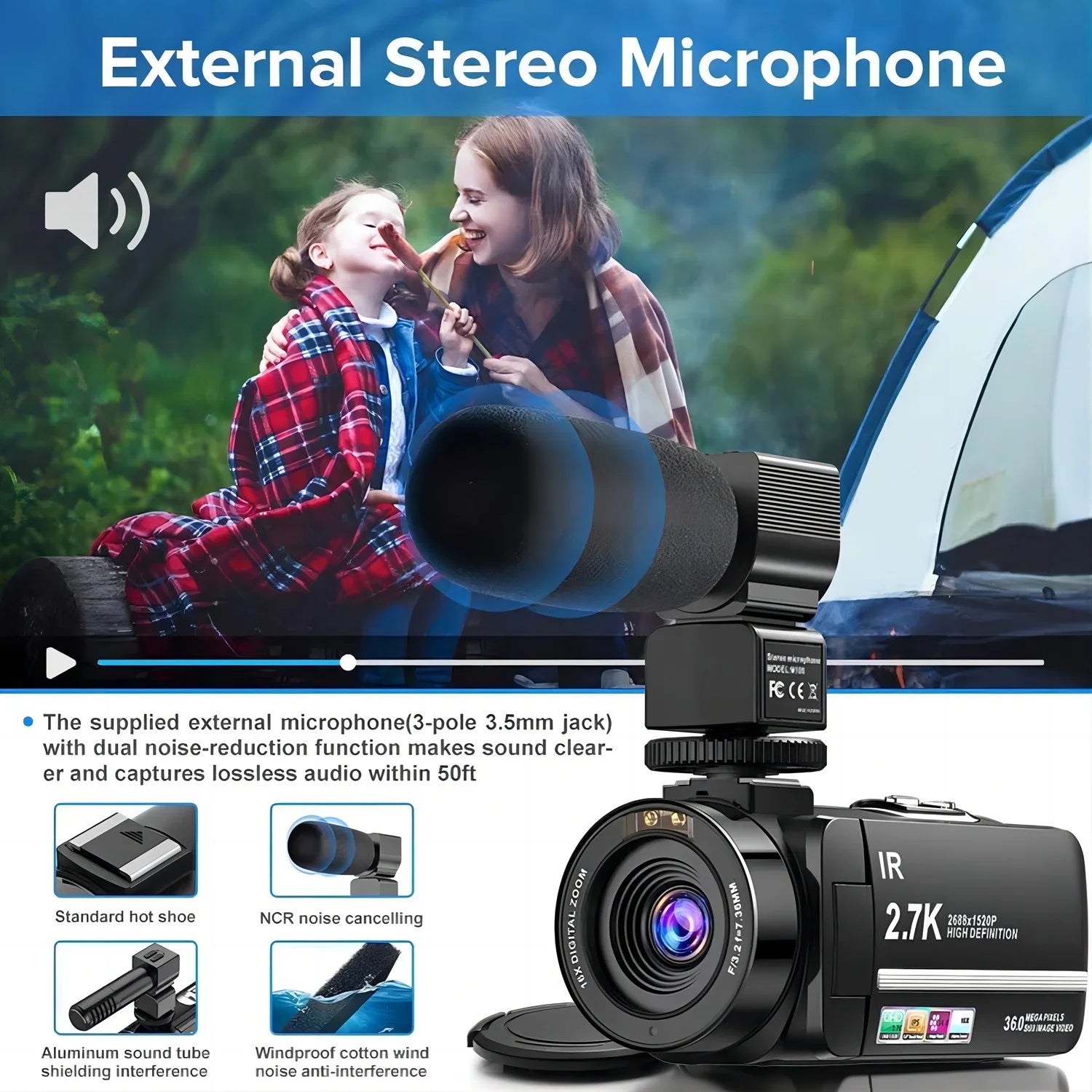 4K Digital Video Camera Camcorder for YouTube Vlogging with 48MP and 16X Digital Zoom