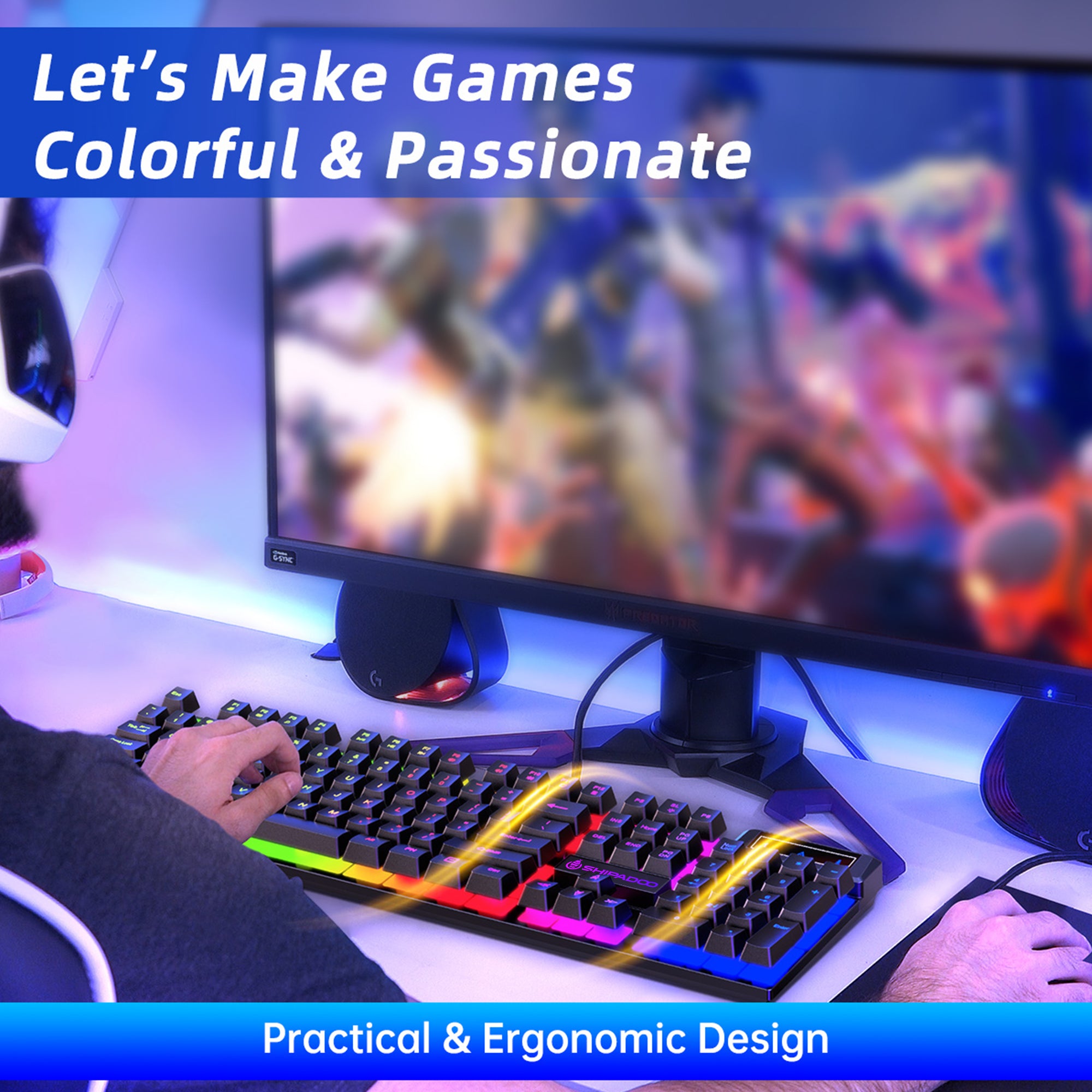 RGB LED Backlit Wired Gaming Keyboard and Mouse Combo with 26 Anti-Ghosting Keys for PC and Laptop Use, Black